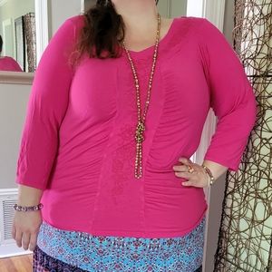 Avenue Pink Ruched Beaded Shirt Size 22/24